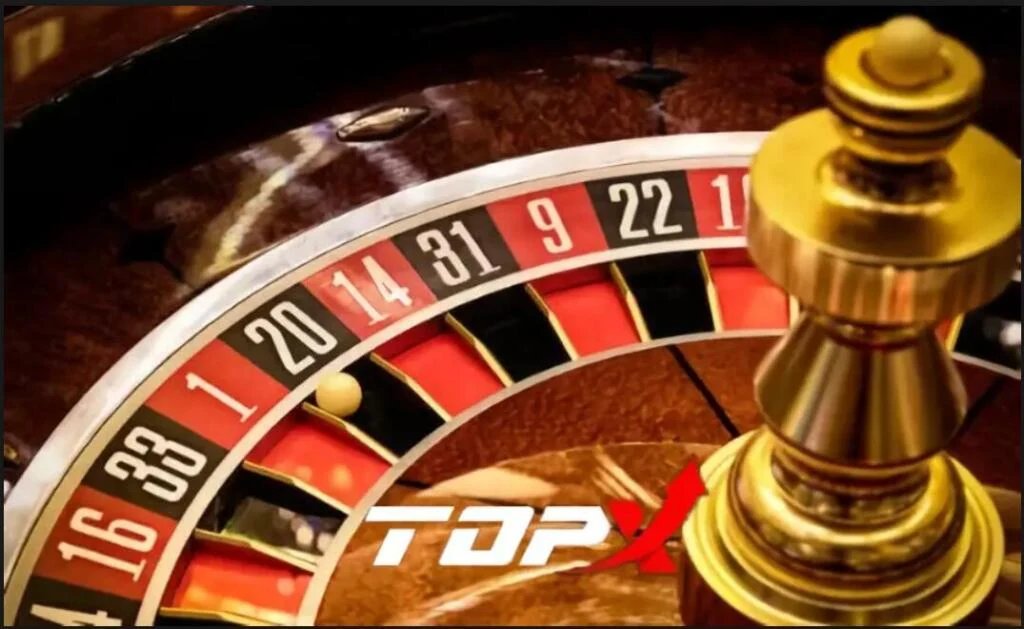 Roleta de cassino com o logotipo da TopX em primeiro plano